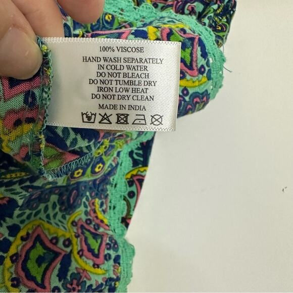 America & Beyond Small Boho Tunic | Blue & Green Paisley Print - Picture 8 of 11